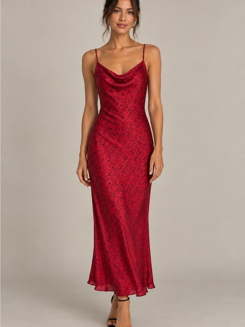 90’s  Red slip silk dress in leopard print